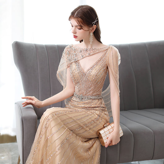 Vestido de Noche Dorado con Cola de Sirena para Mujer - Image 8