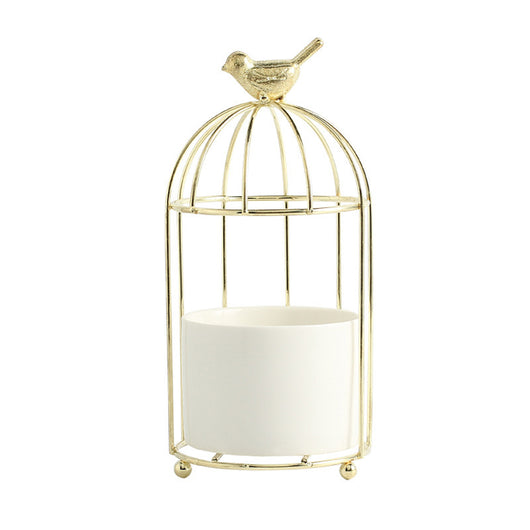 Maceta Decorativa de Lujo con Jaula de Pájaro Dorada y Marco de Hierro Artístico - Image 5