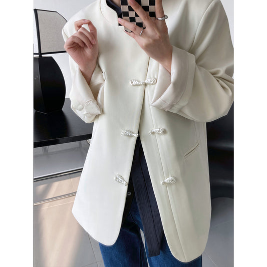 Blazer Vintage con Cuello Alto y Hebilla para Mujer - Image 2