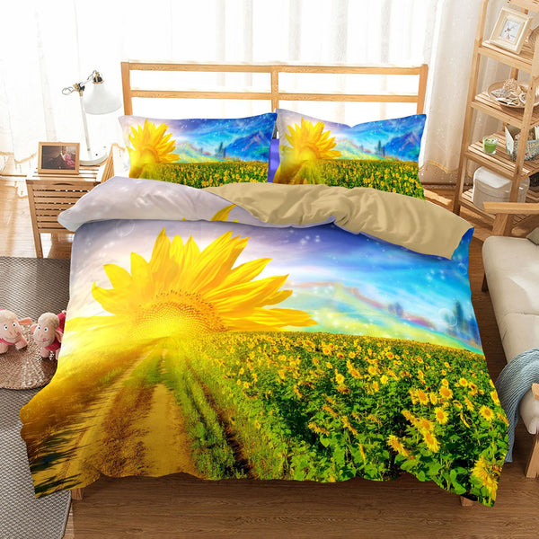 Juego de Cama Girasol 3 Piezas - Textil Premium para Hogar