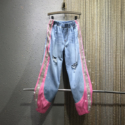 Jeans Harem Talla Grande con Cintura Elástica y Detalles Brillantes - Image 5