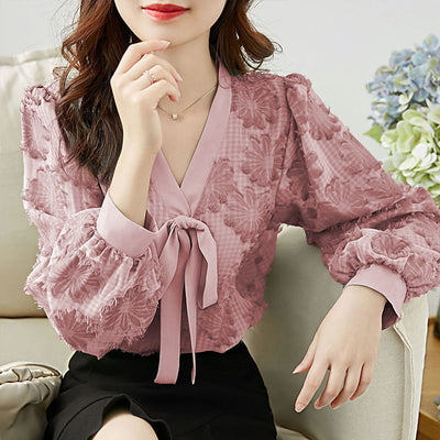 Blusa Chiffon con Mangas Farol y Moño - Corte Holgado y Estilizador - Image 19