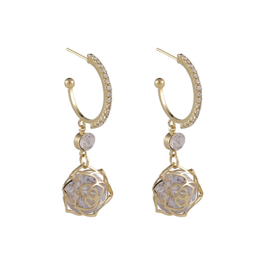 Aretes de Circonio Hueco con Incrustaciones Brillantes y Zirconia Rosa