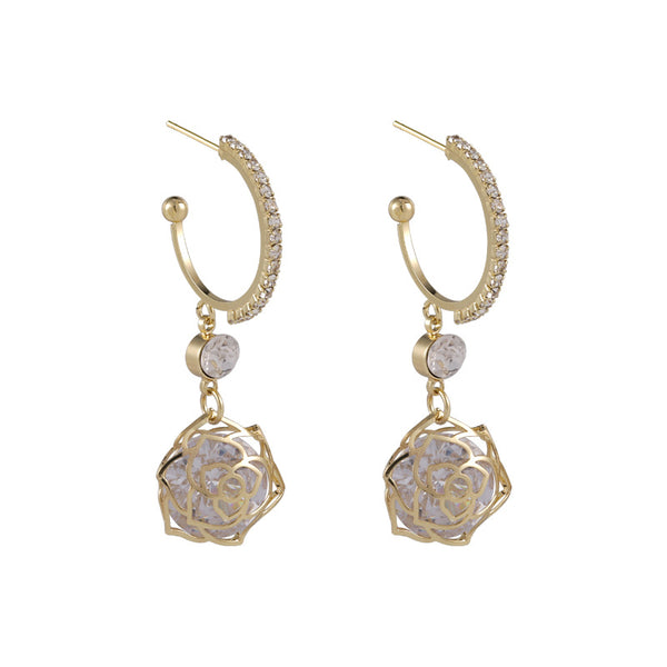 Aretes de Circonio Hueco con Incrustaciones Brillantes y Zirconia Rosa