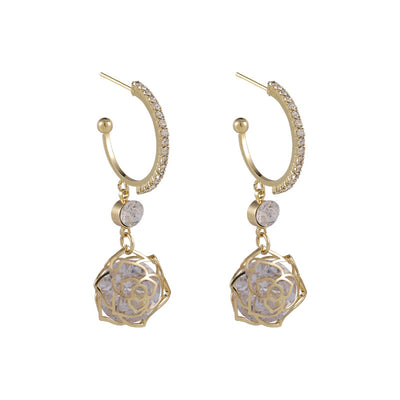 Aretes de Circonio Hueco con Incrustaciones Brillantes y Zirconia Rosa