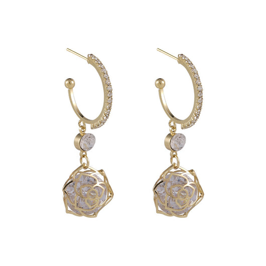 Aretes de Circonio Hueco con Incrustaciones Brillantes y Zirconia Rosa