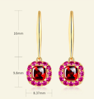 Aretes de Plata con Incrustación de Oro 9K y Granate Rojo - Image 8