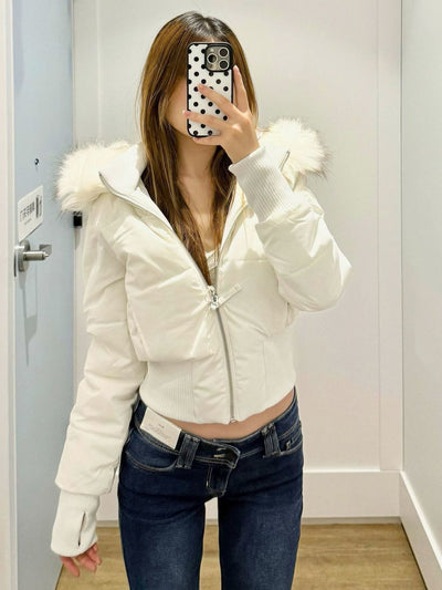 Chaqueta Corta Retro Americana con Cuello de Pelaje para Mujer - Image 11