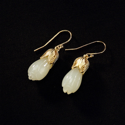 Aretes Vintage de Flor de Magnolia Hetian Natural - Image 12