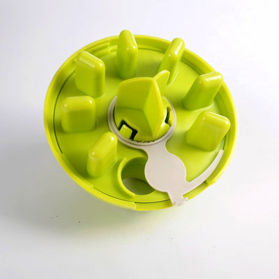 Lime green and transparent egg-shaped pet food dispenser toy, 100mm wide and 117mm tall, for slow feeding. - Image 8