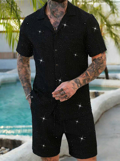 Conjunto de Camisa Brillante y Pantalón Corto para Hombre - Image 20