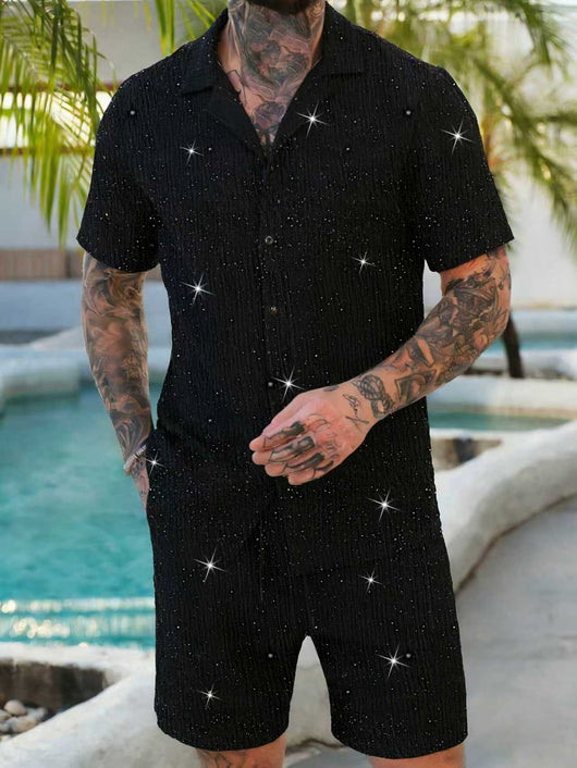 Conjunto de Camisa Brillante y Pantalón Corto para Hombre - Image 20