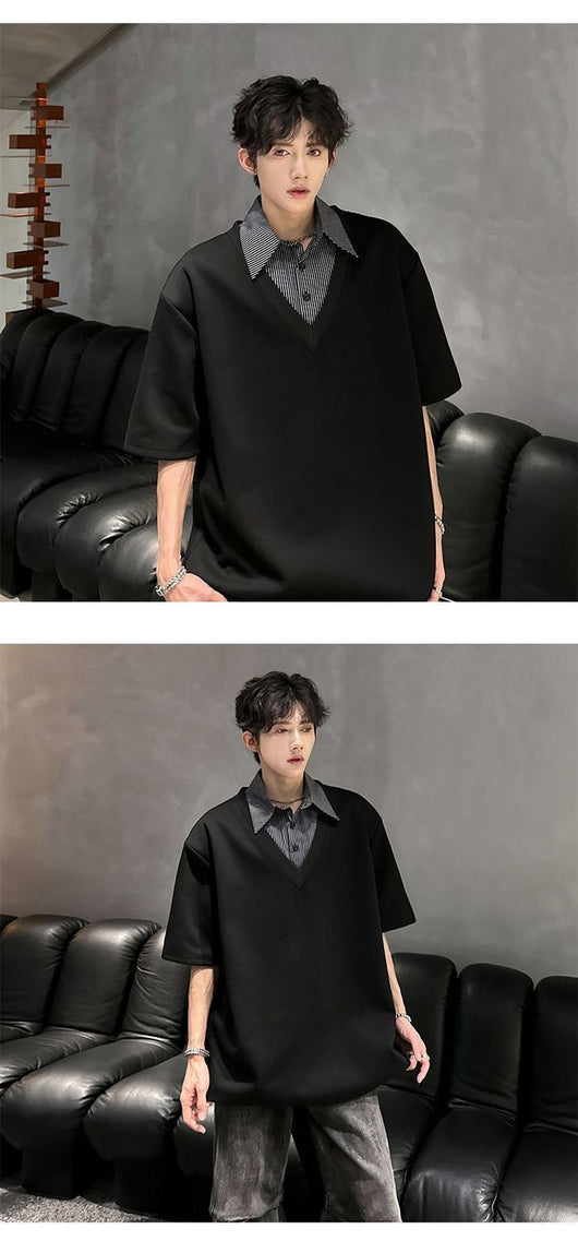 Playera Casual para Hombre con Cuello Falso Doble y Manga Corta - Image 20