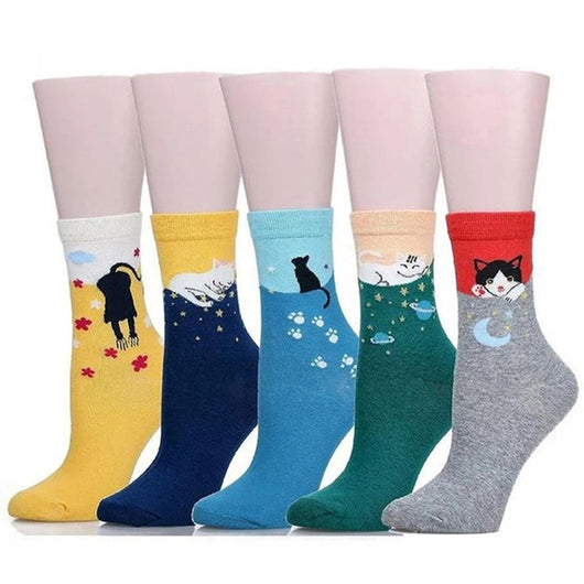 Set de 5 Pares de Calcetines Medianos con Diseños de Animales Divertidos para Mujer
