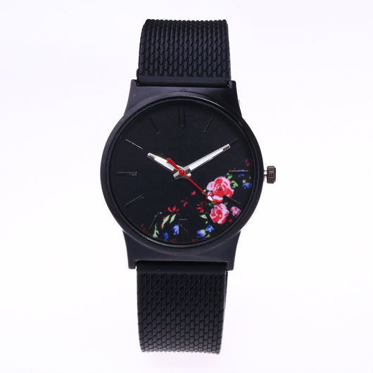 Reloj Unisex de Malla de Silicona con Diseño Floral