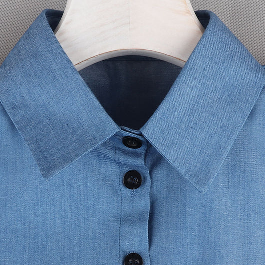 Cuello Falso Denim Retro Estilo Coreano - Blusa Versátil Otoño Invierno - Image 4