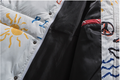 Abrigo Suelto de Algodón con Estampado Graffiti para Hombre - Image 14