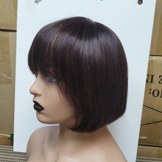 Peluca Bob Flequillo Cabello Humano Doble Tracción
