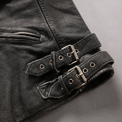 Chaqueta de Cuero Slim Cropped con Cuello Mao Efecto Desgastado - Image 13
