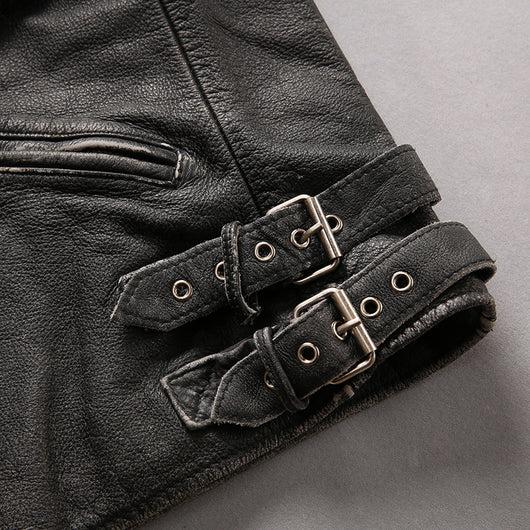 Chaqueta de Cuero Slim Cropped con Cuello Mao Efecto Desgastado - Image 13