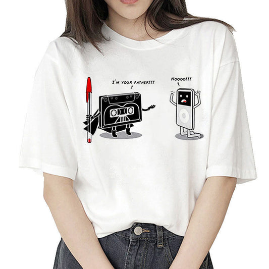 Camiseta Blanca Estampada MP3 para Mujer