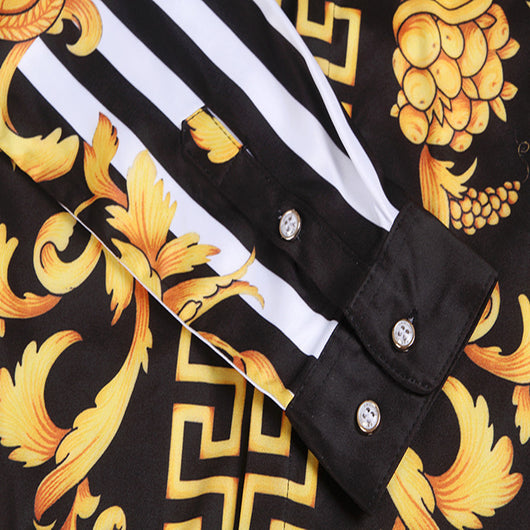 Camisa Elegante de Manga Larga con Estampado Floral Dorado Estilo Europeo - Image 9