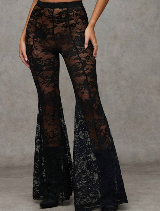Pantalones Acampanados de Cintura Alta con Encaje para Hombre y Mujer - Image 8
