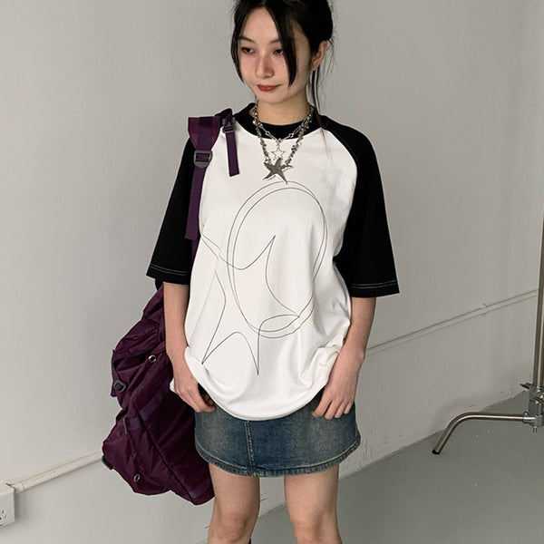 Playera Estampado Líneas Manga Raglan