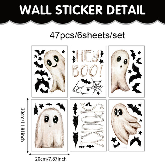 Pegatinas de Pared Halloween Fantasmas Blancos y Murciélagos Adhesivas para Decoración de Escaparate - Image 6