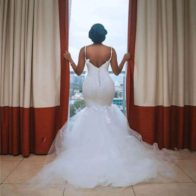 Vestido de Novia Africano con Encaje y Cola Voluminosa - Image 8