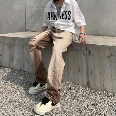 Jeans Vintage Desgastados con Efecto Degradado en Café para Hombre - Image 3