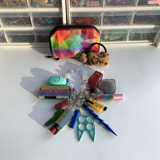 Set de 15 Llaveros Arcoíris Brillantes con Efecto Rayo