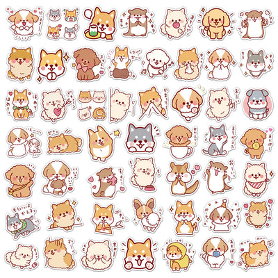 50 cute dog graffiti stickers featuring various cartoon dog breeds like Shiba Inu, Pomeranian, and Corgi. - Image 15