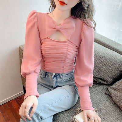 Blusa Ajustada de Malla con Escote en Clavícula y Manga Larga - Image 8