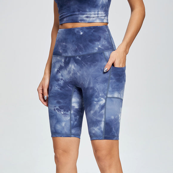 Calças de Ioga Tie Dye de Cintura Alta Sem Marcas Incômodas