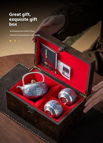 Juego de Té Taotie Chapado en Oro y Plata - Tetera Artesanal de Lujo - Image 14