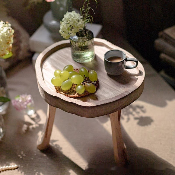 Taburete Bajo Retro de Madera Maciza con Almacenamiento