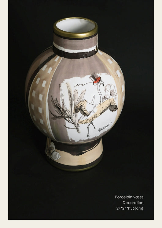 Jarrón de Porcelana con Decoración en Tono Cacao - Image 4