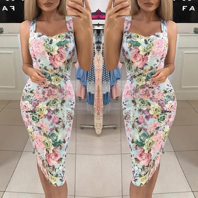 Vestido Midi Entallado con Estampado y Tirantes Delgados - Image 11