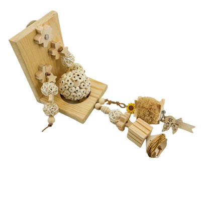 Natural ricepaperplant pith ball gnawing toy for parrots, featuring a braided top, wooden star, and 'short hair girl' design. - Image 18