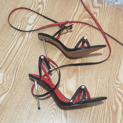 Zapatos Mujer Tacón Metal Punta Afilada Estilo Romano con Cordones - Image 2