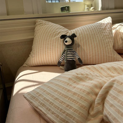 Juego de Cama Acolchado Estilo Coreano a Rayas 4 Piezas - Image 12