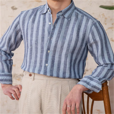 Camisa de Lino a Rayas Anchas Estilo Italiano Versátil - Image 2