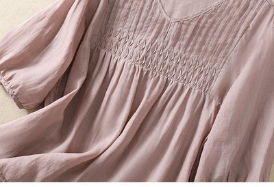 Blusa Suelta de Algodón y Lino con Cuello V - Image 28