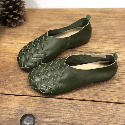 Zapatos Planos de Cuero Tejido con Punta Redonda - Estilo Retro Cómodo - Image 32