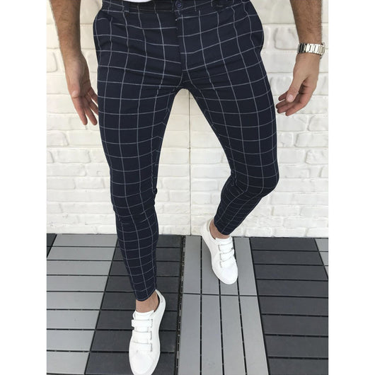 Pantalones Casuales a Cuadros con Cierre de Botones y Cremallera - Image 7