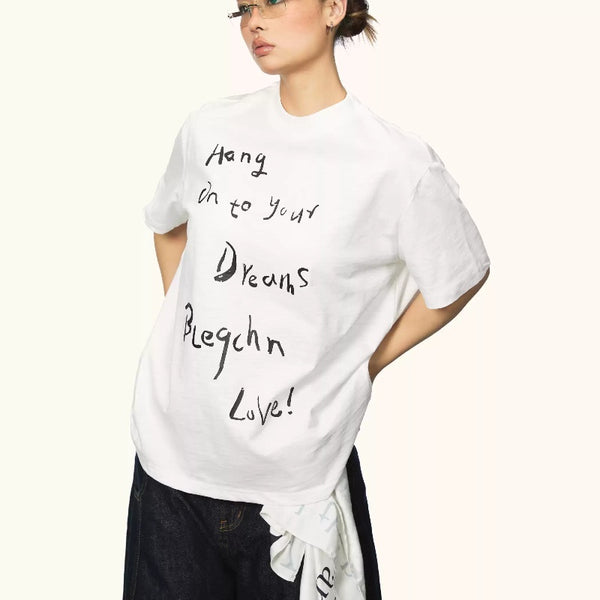 Camiseta Manga Corta Cuello Redondo con Letras Cursivas para Mujer Verano