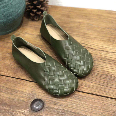 Zapatos Planos de Cuero Tejido con Punta Redonda - Estilo Retro Cómodo - Image 29