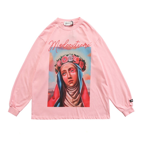 Camiseta Manga Larga Retro con Estampado de Retrato - Estilo Urbano Europeo