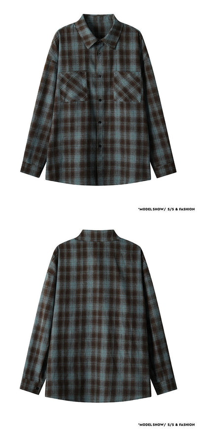 Camisa Casual Retro a Cuadros con Solapa - Image 13